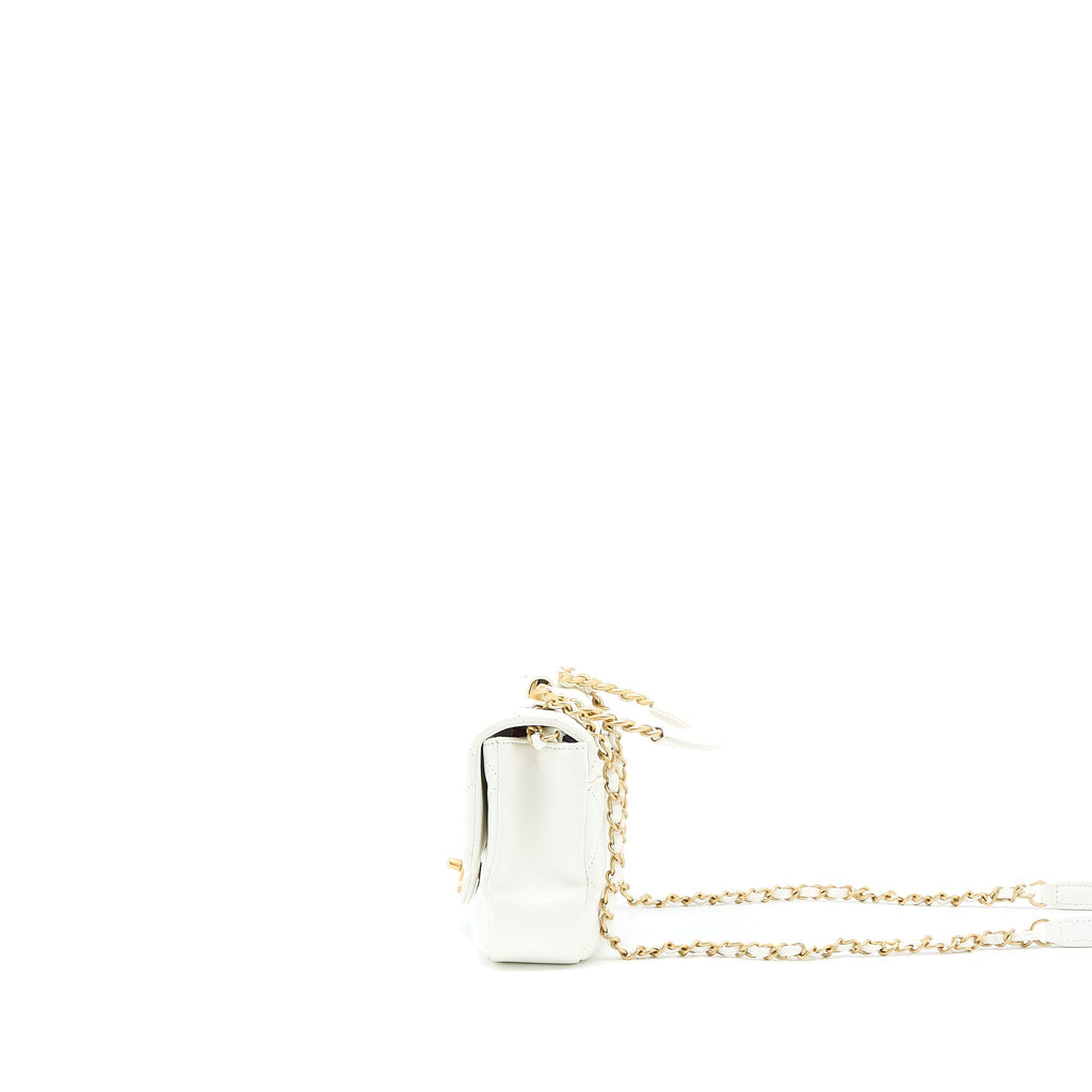 Chanel Circular Handle Quilted Flap Bag Lambskin White Brushed