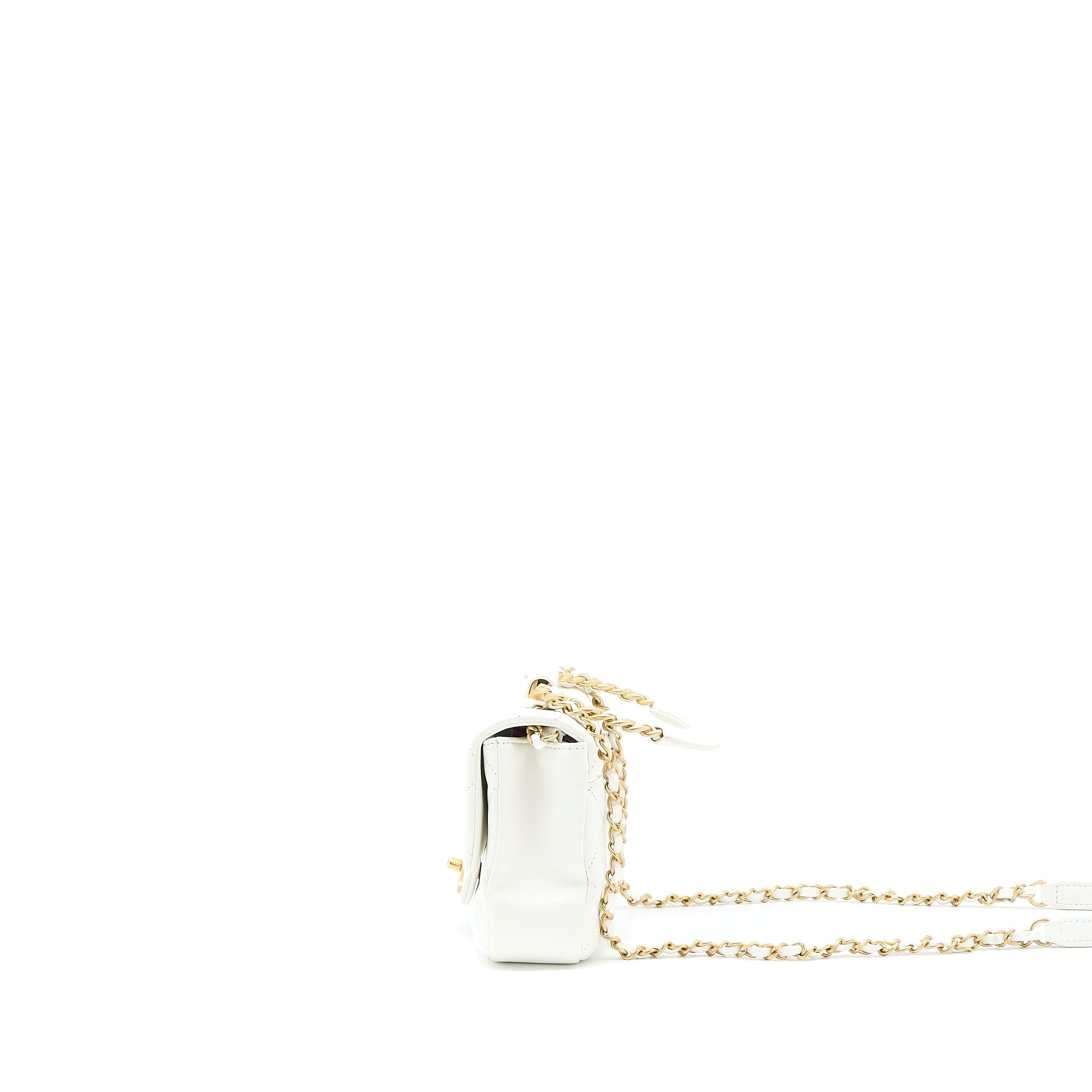 Chanel Circular Handle Quilted Flap Bag Lambskin White Brushed