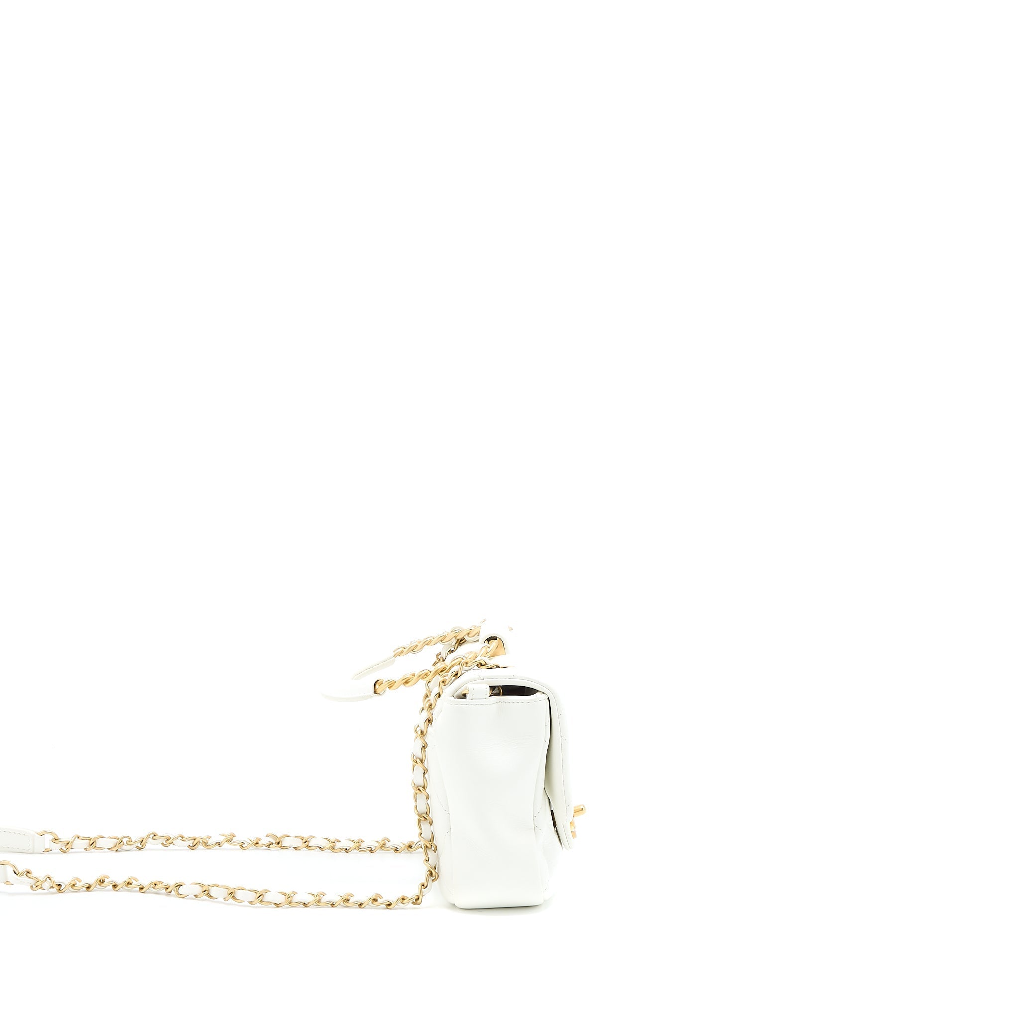 Chanel Circular Handle Quilted Flap Bag Lambskin White Brushed