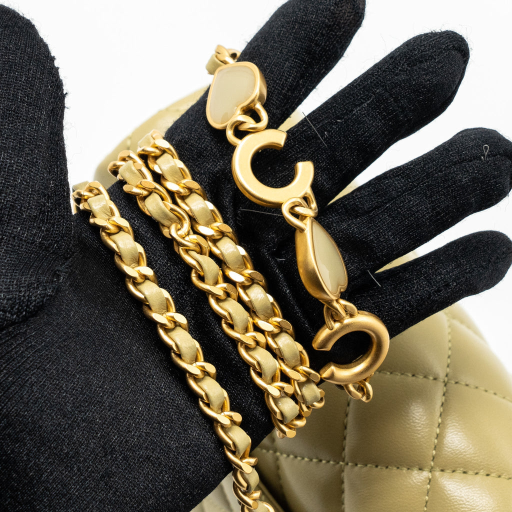 Chanel quilted flap bag with coco love chain lambskin khaki green (Microchip)