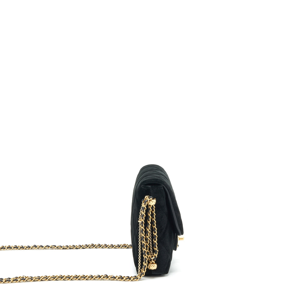 Chanel Flap Bag Leather Chain/Pearl Buckle Velvet Black