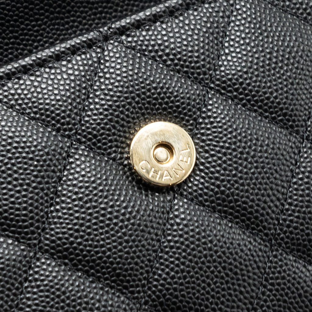 chanel 23p top handle mini flap bag with chain caviar black L (microchip)
