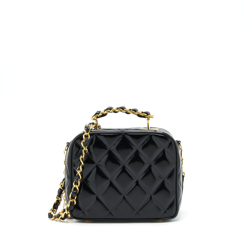 Chanel Vintage Top Handle Vanity Case Patent Black