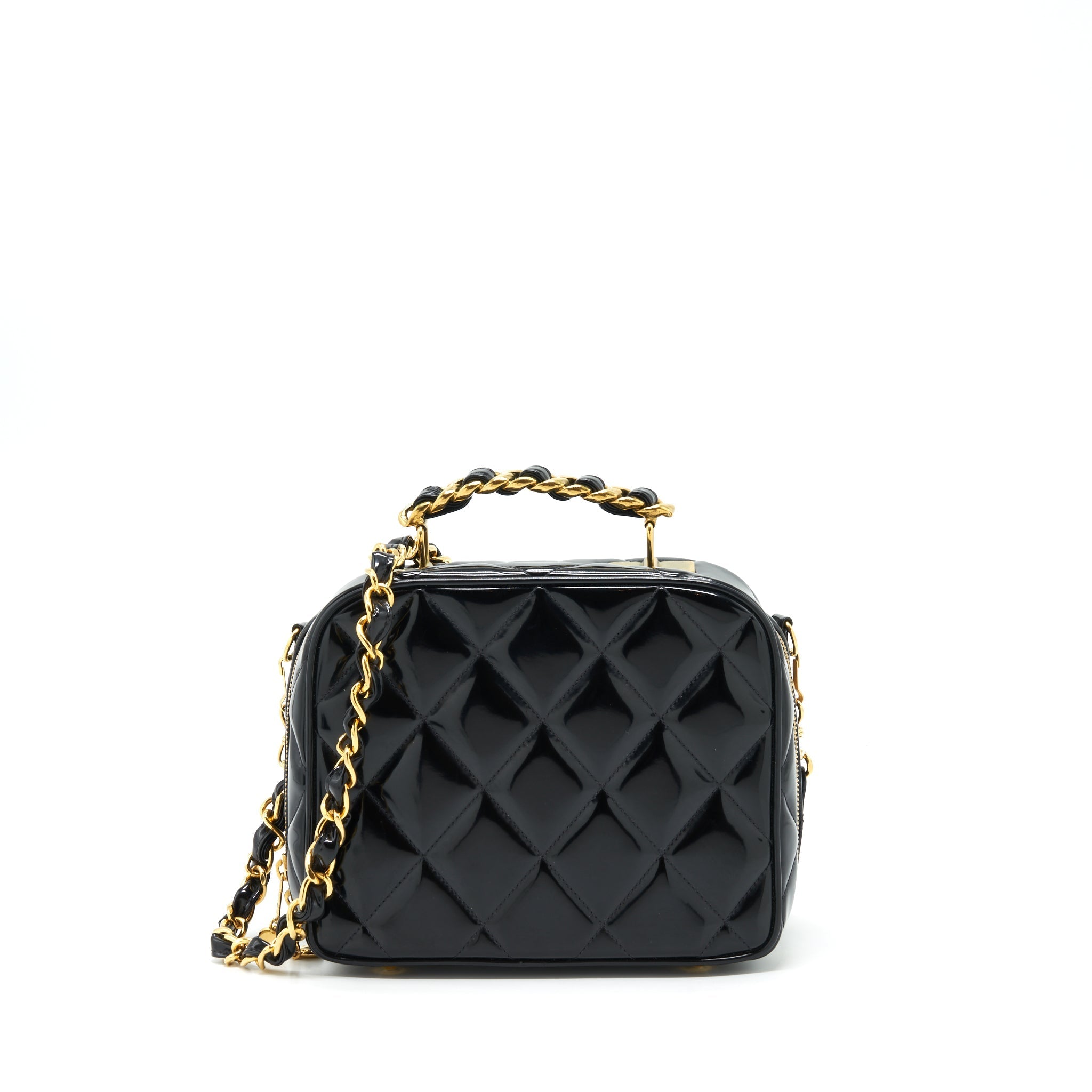 Chanel Vintage Top Handle Vanity Case Patent Black