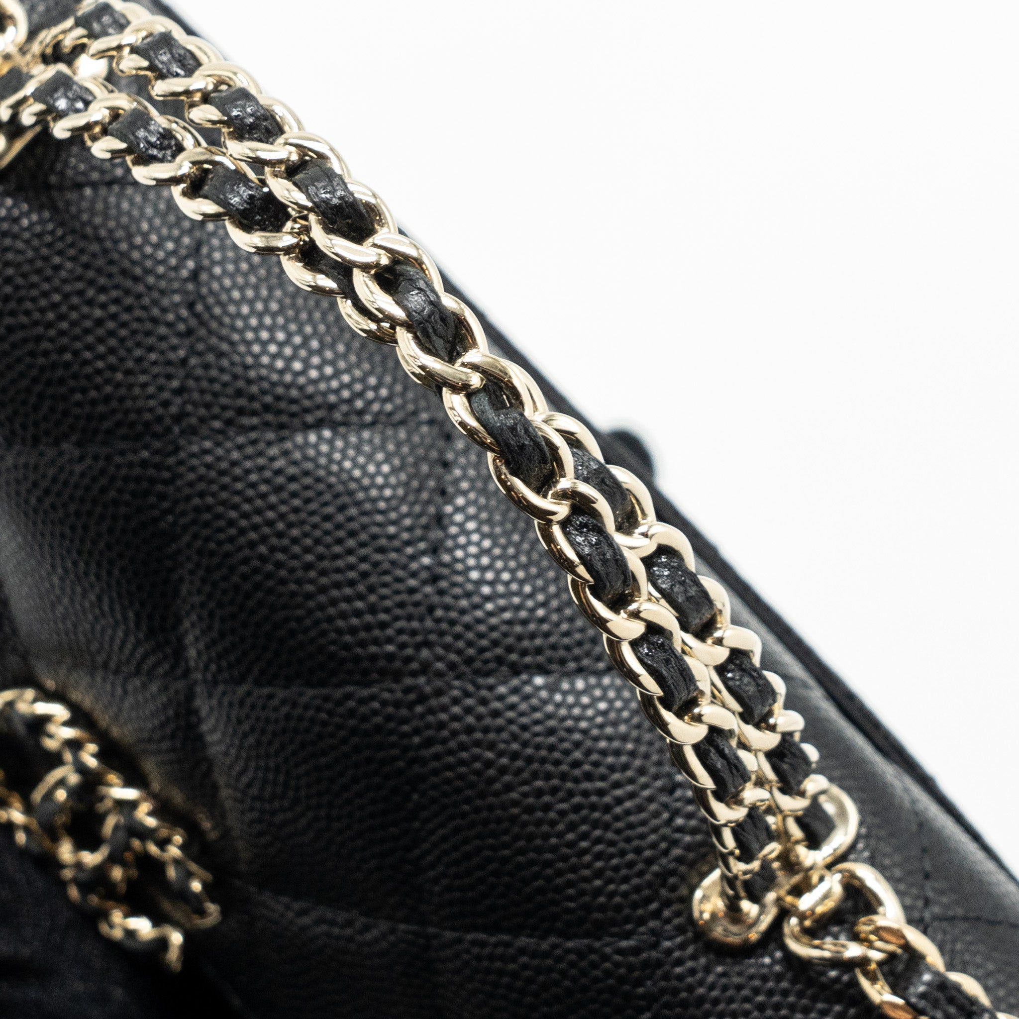 chanel 23p top handle mini flap bag with chain caviar black L (microchip)