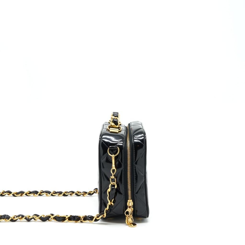 Chanel Vintage Top Handle Vanity Case Patent Black