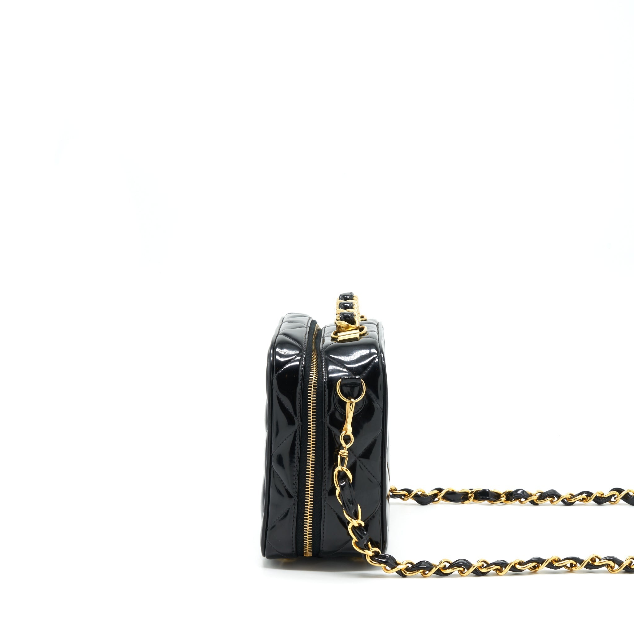 Chanel Vintage Top Handle Vanity Case Patent Black
