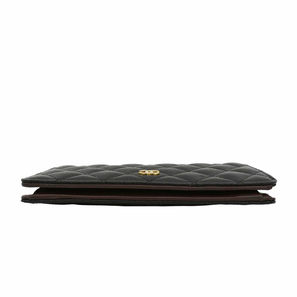 CHANEL Bifold Quilted Caviar Leather Long Wallet Black