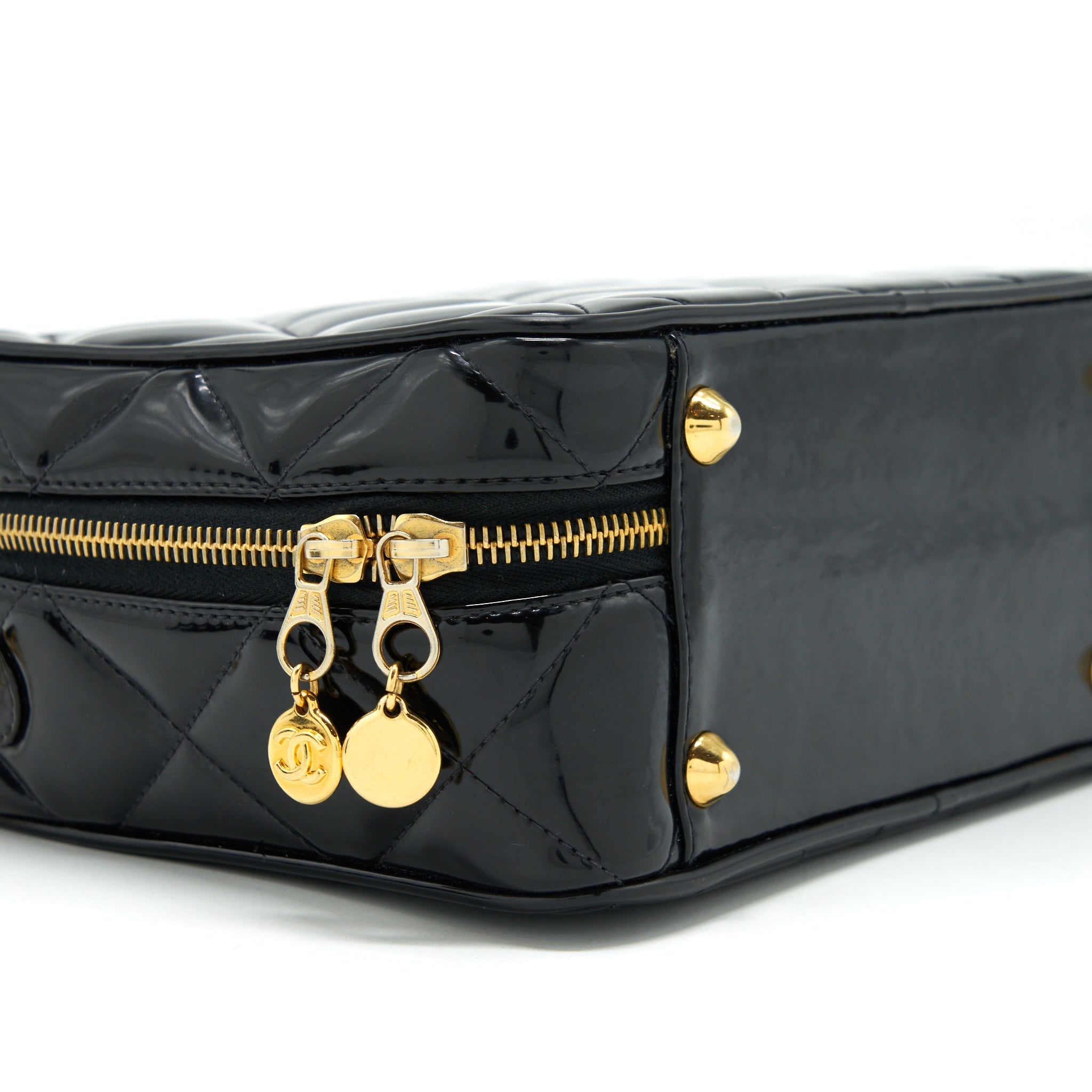 Chanel Vintage Top Handle Vanity Case Patent Black
