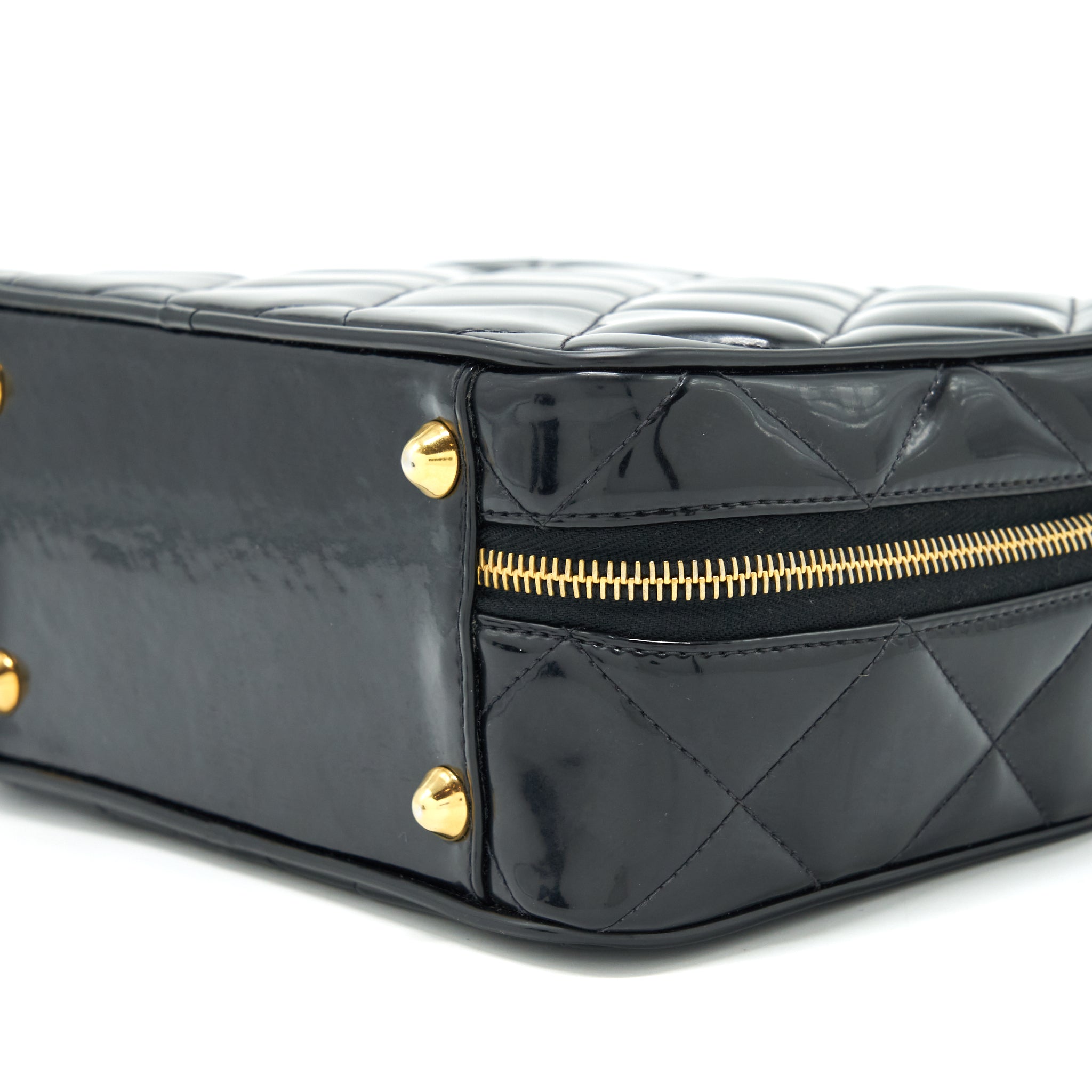 Chanel Vintage Top Handle Vanity Case Patent Black