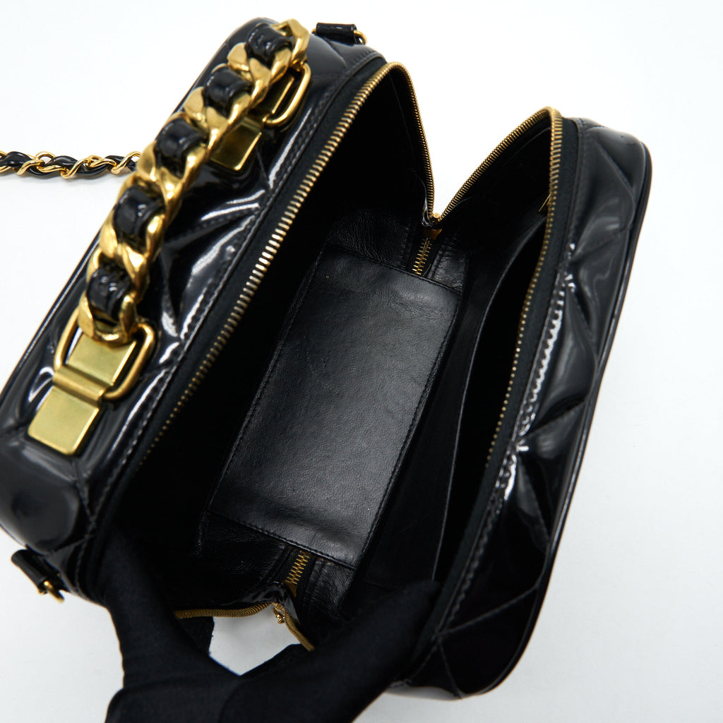 Chanel Vintage Top Handle Vanity Case Patent Black