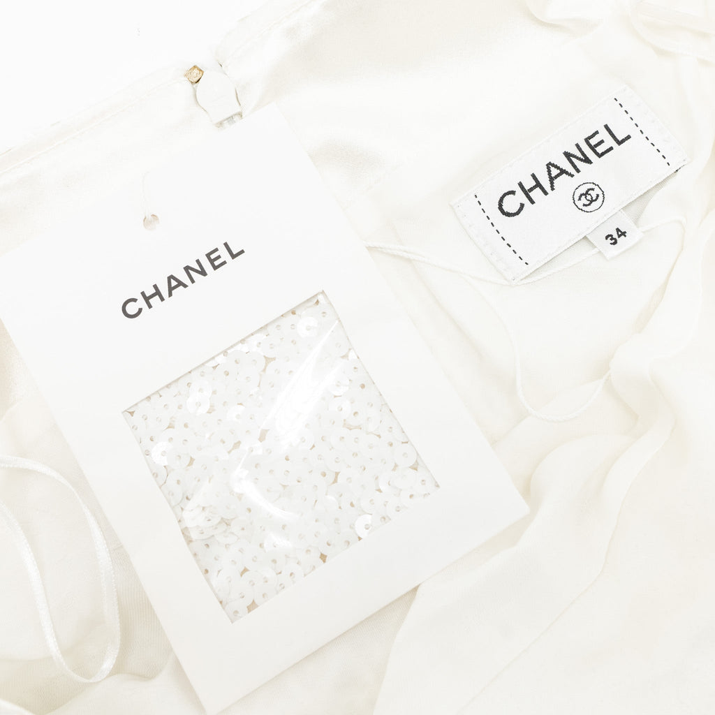 Chanel Size 34 22S Sequins Jacket and Skirt Suit Cotton/Polyester White/Multicolour