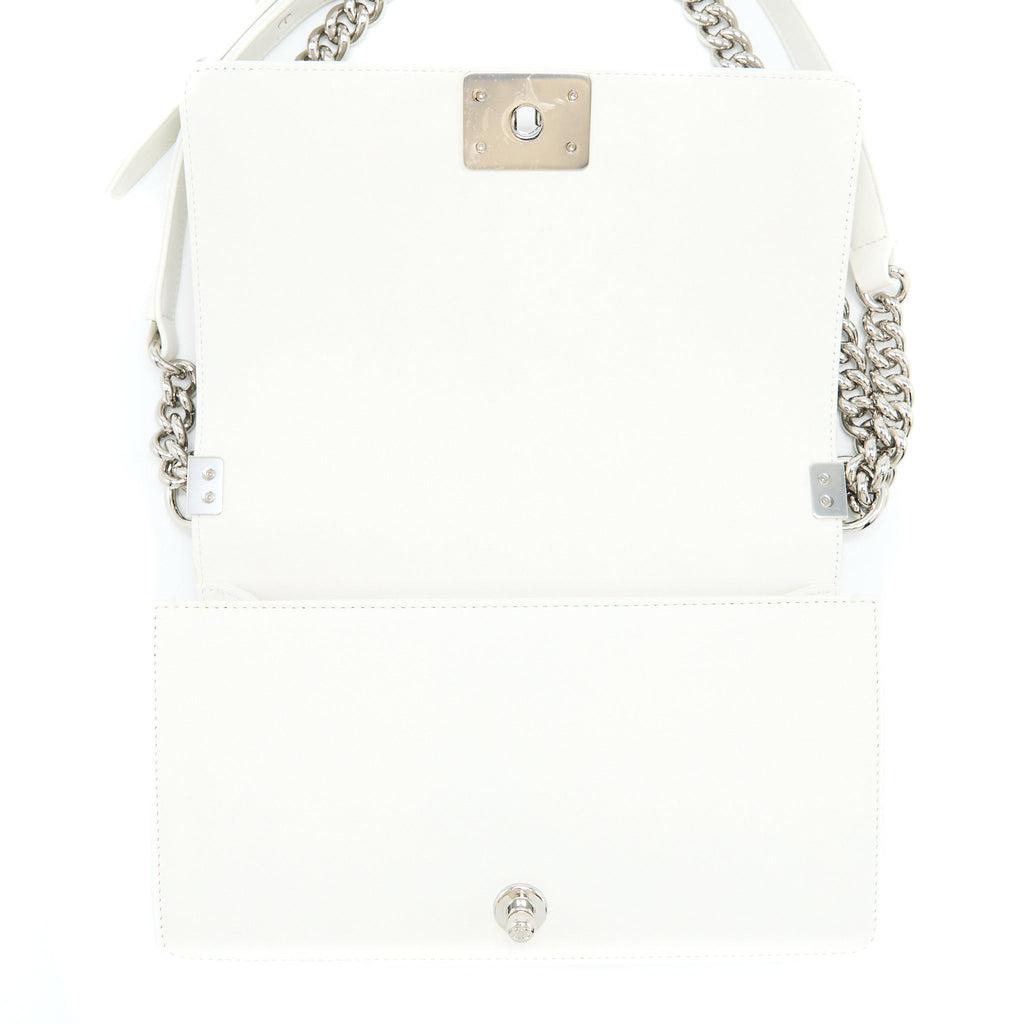 Chanel Medium Boy Bag Chevron Limited Lambskin With Pearl White
