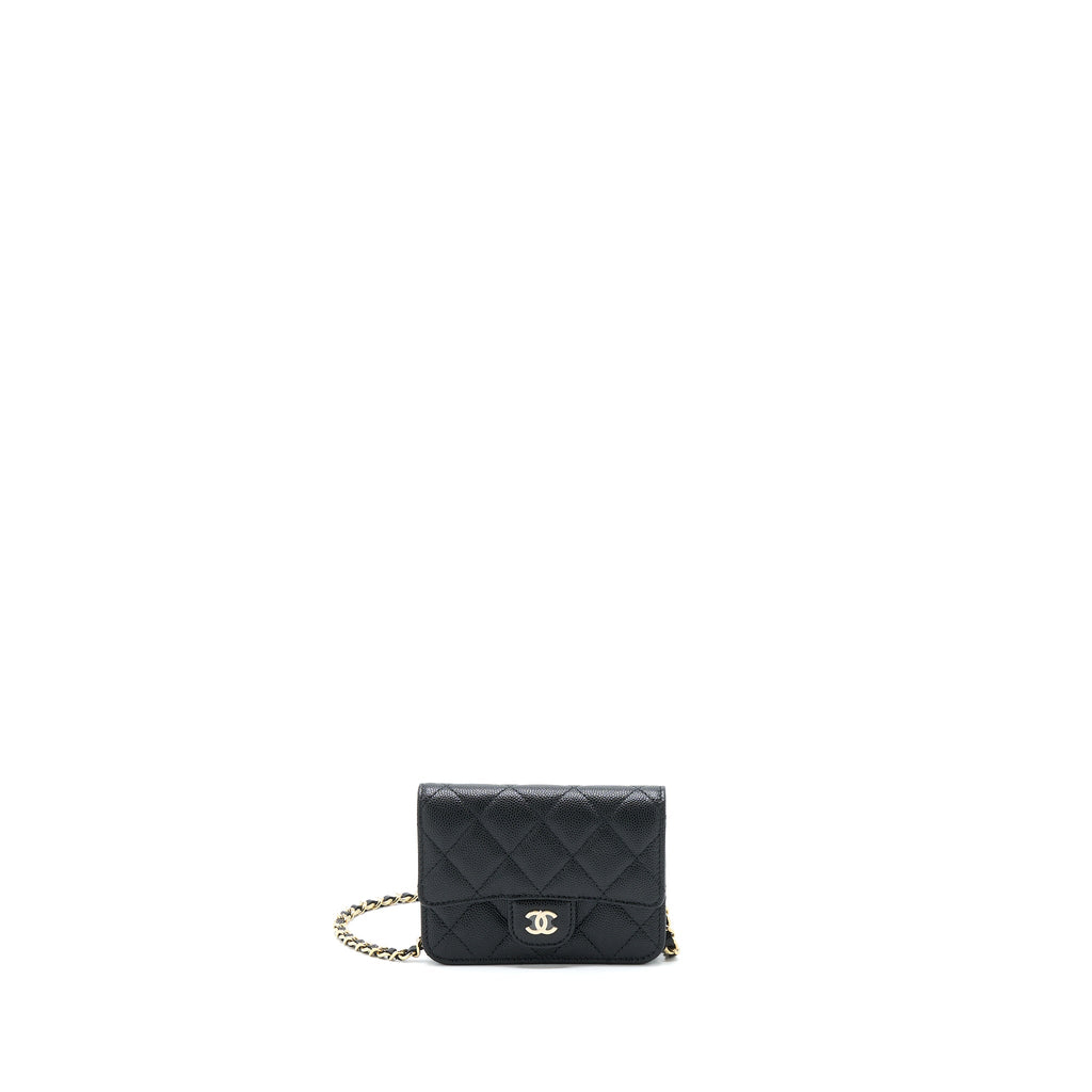 Chanel Mini Flap Card Holder With Chain Caviar Black L