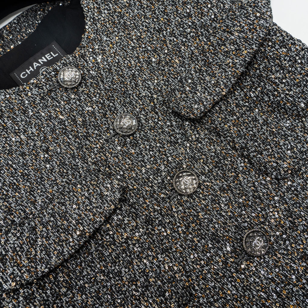 Chanel Size 34 21A Tweed Dress Polyester/Polyamide Black/Silver