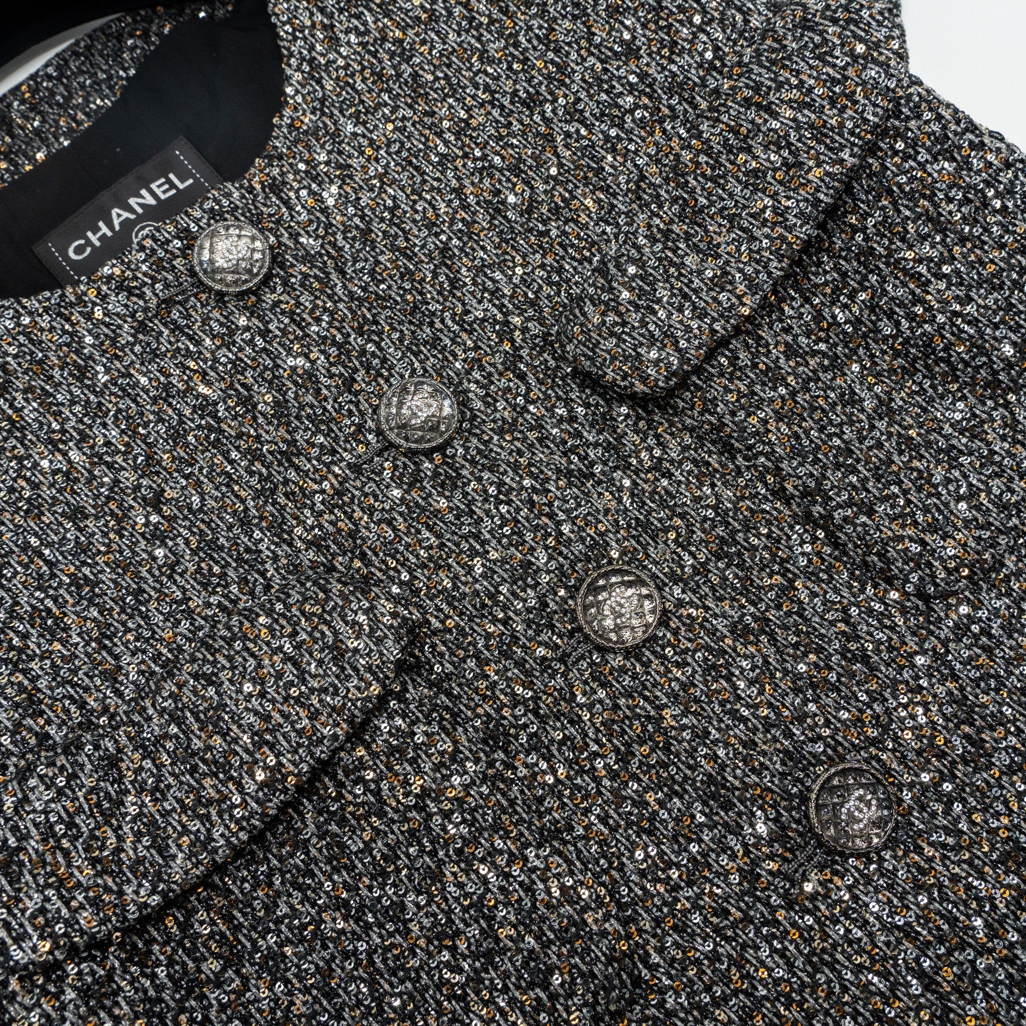 Chanel Size 34 21A Tweed Dress Polyester/Polyamide Black/Silver