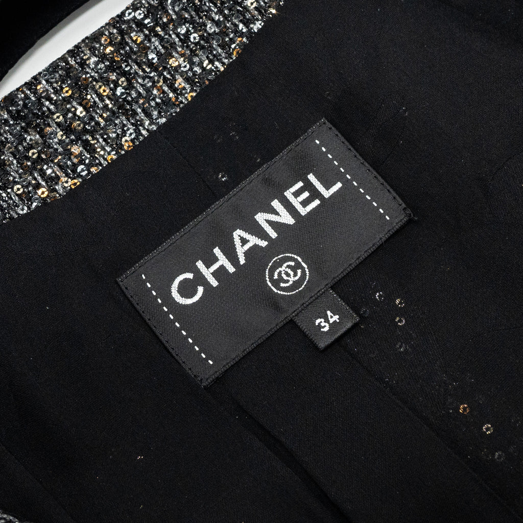 Chanel Size 34 21A Tweed Dress Polyester/Polyamide Black/Silver