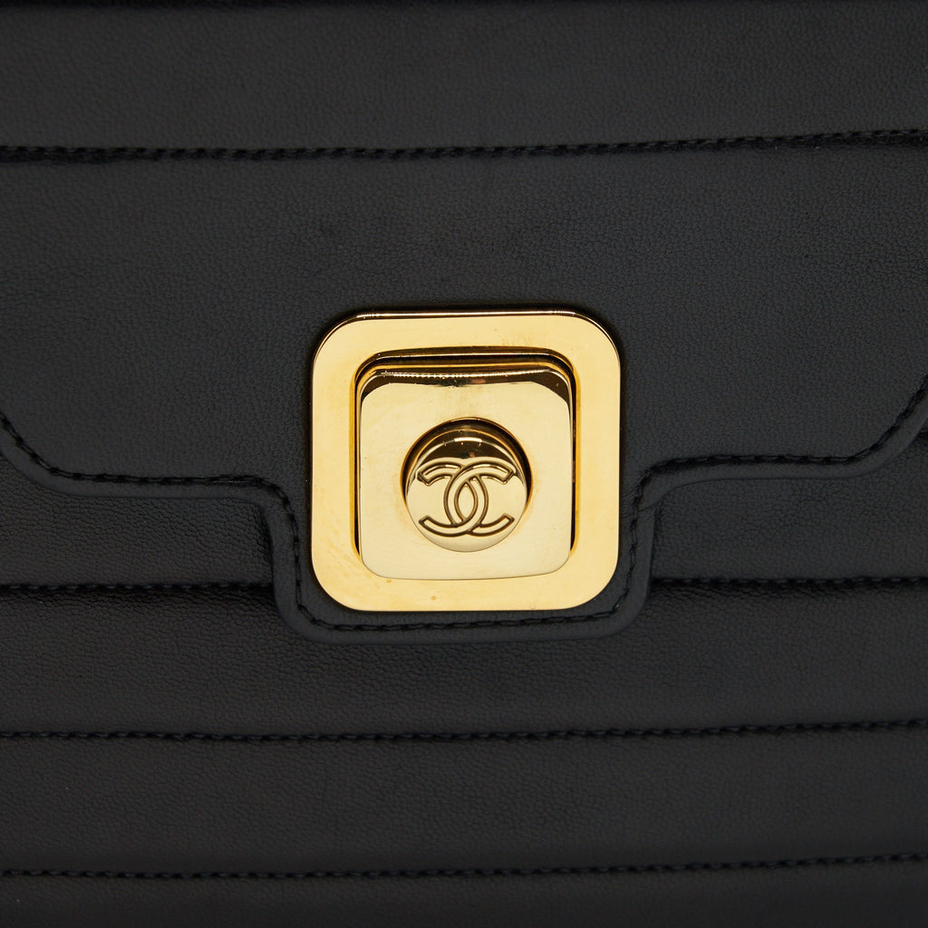 Chanel Vintage Kelly Flap Bag With Long Strap Black 24k