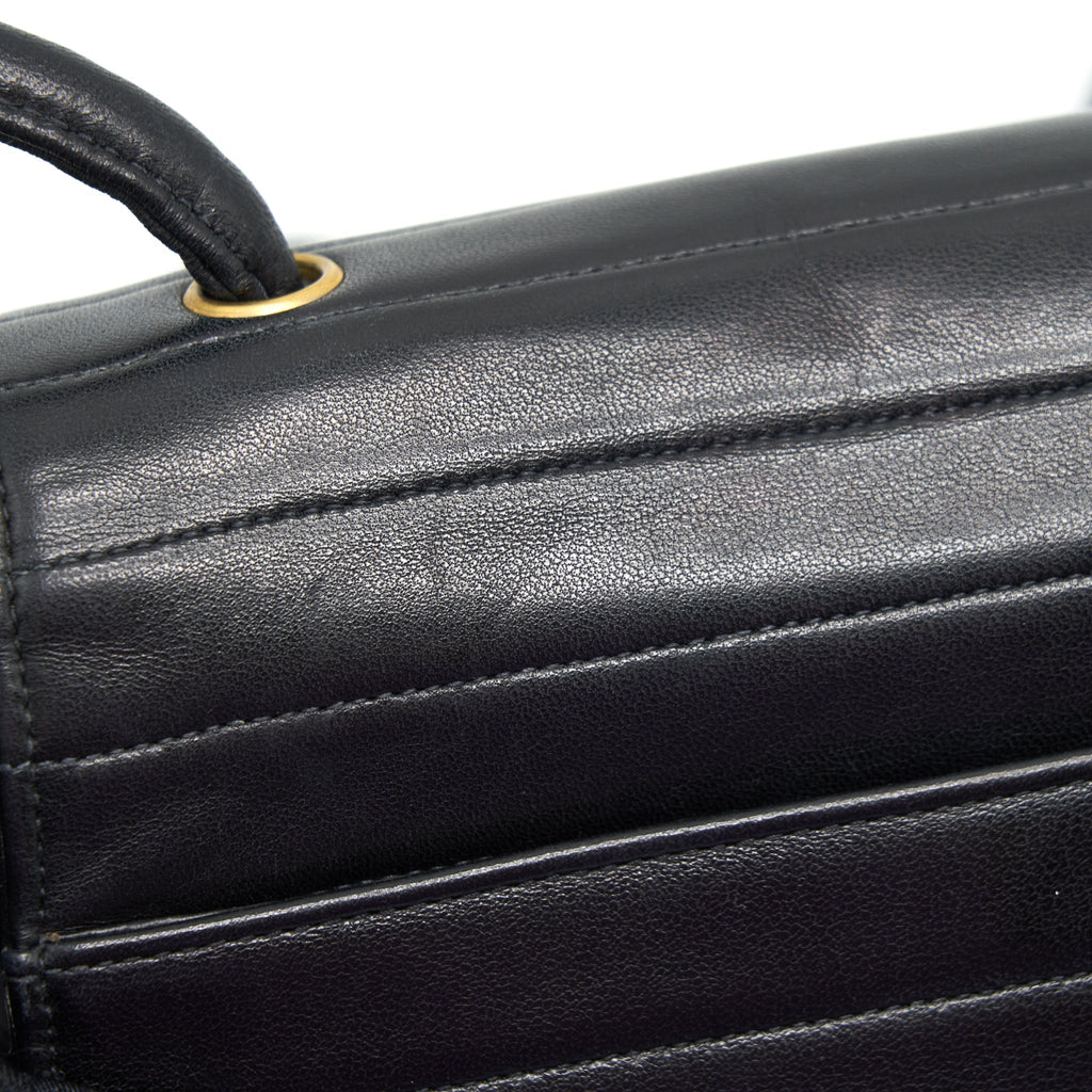 Chanel Vintage Kelly Flap Bag With Long Strap Black 24k