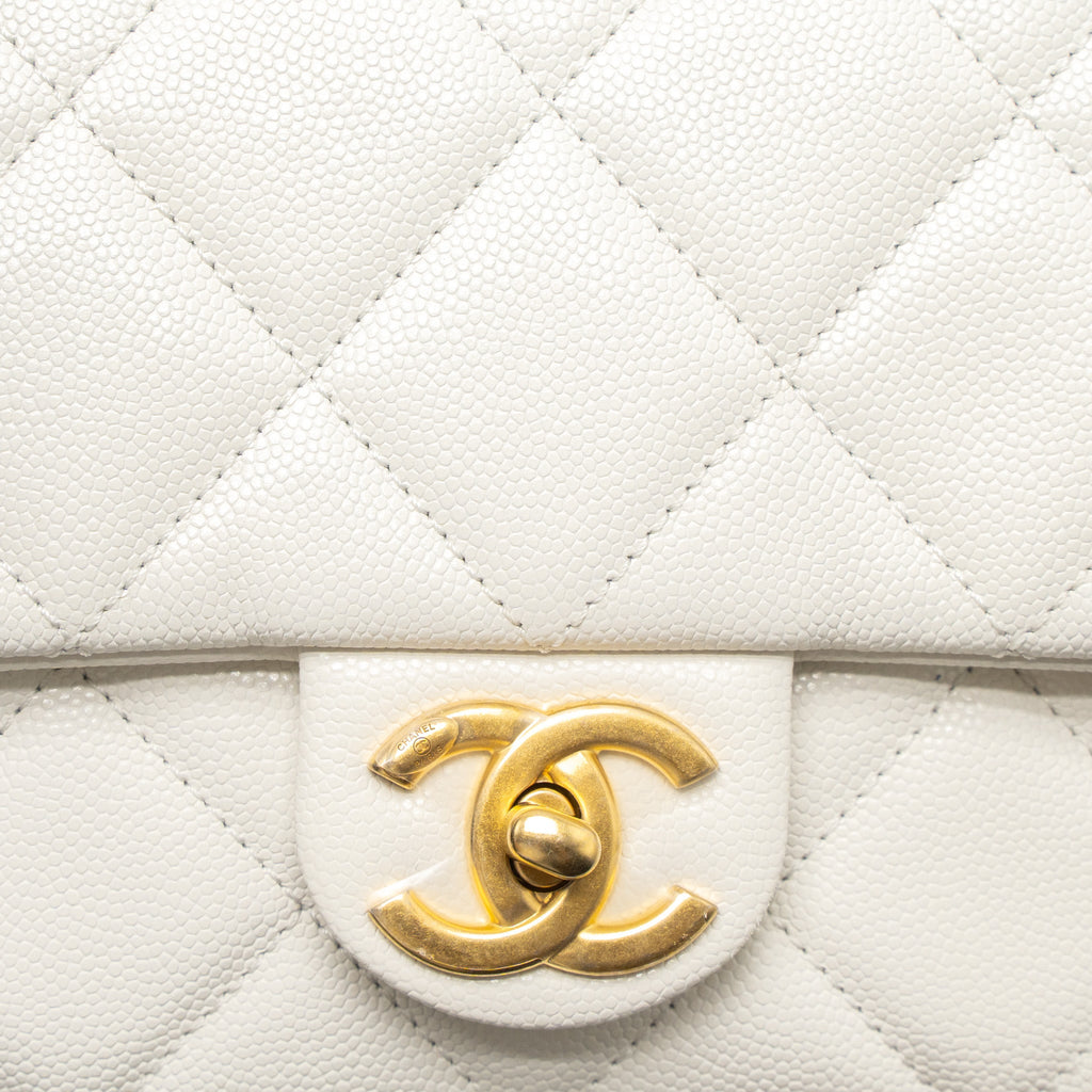Chanel 22A Small Flap Bag Button on Chain Caviar White Brushed  (Microchip)