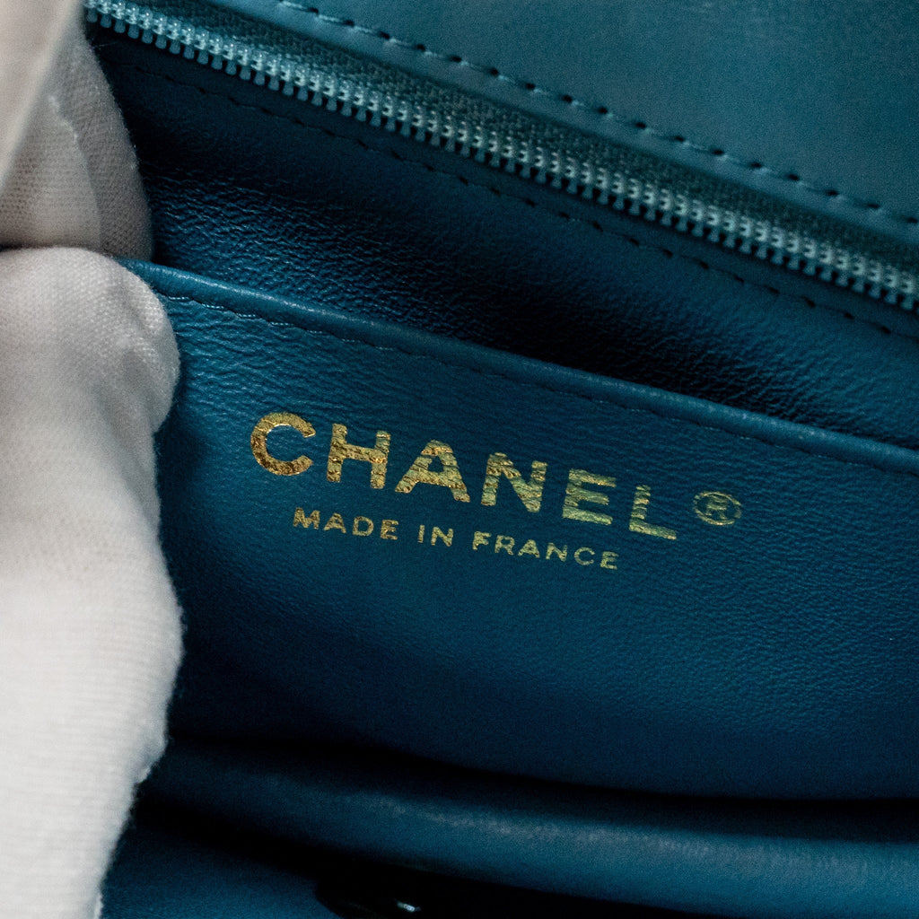 Chanel Mini Rectangular Flap Bag Lambskin Yelllow/Blue with Iridescent Blue Hardware