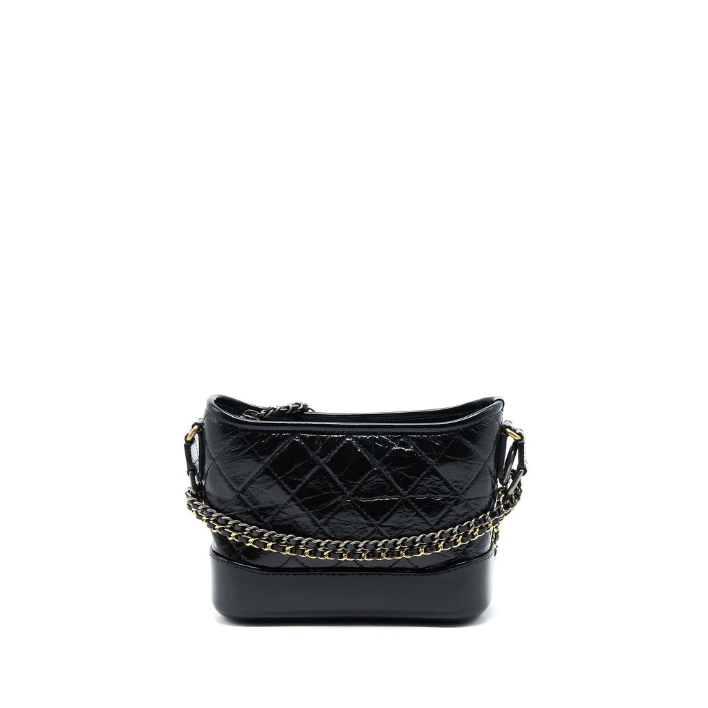 Chanel Small Gabrielle Hobo Bag Shiny Calfskin Black Multicolour Hardware