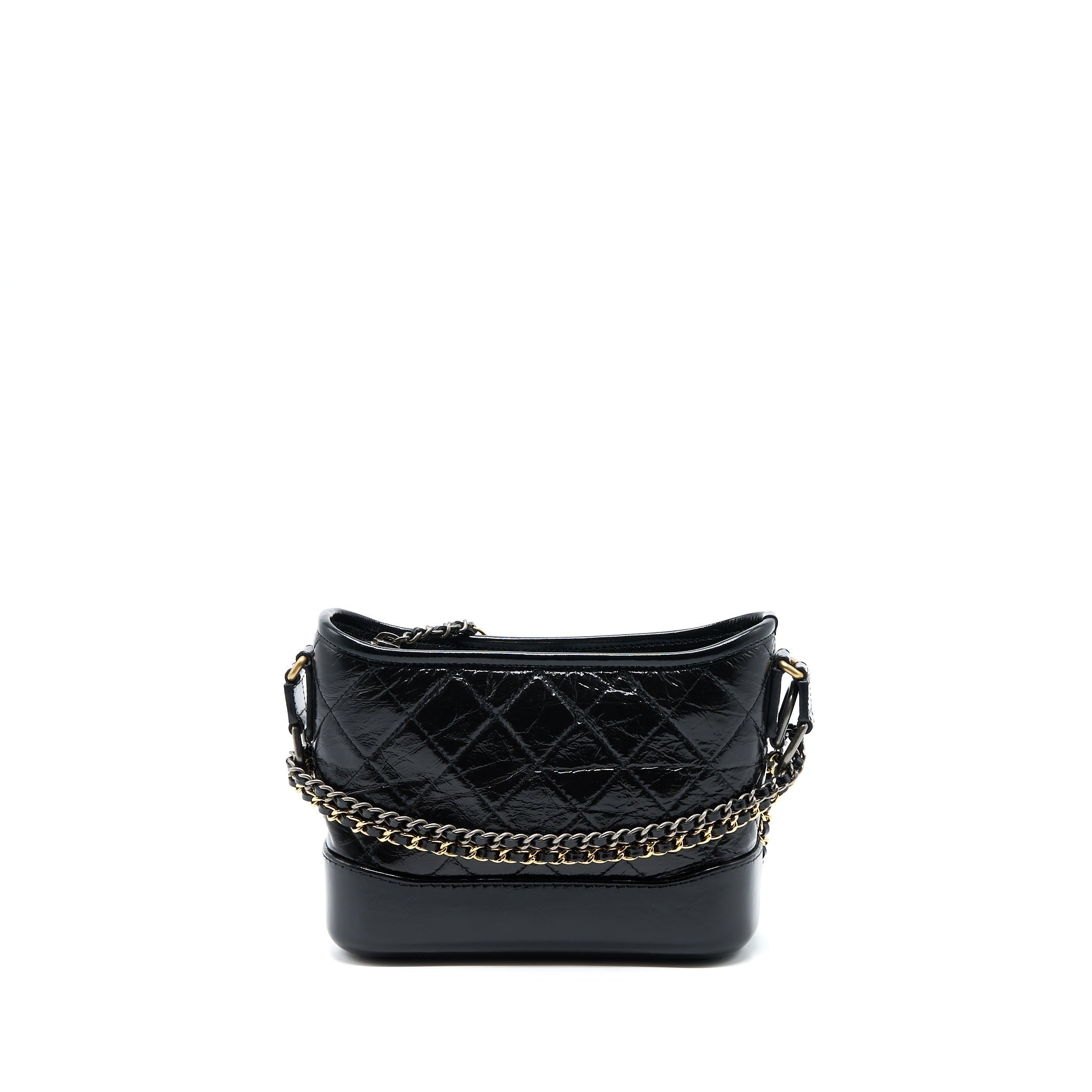 Chanel Small Gabrielle Hobo Bag Shiny Calfskin Black Multicolour Hardware