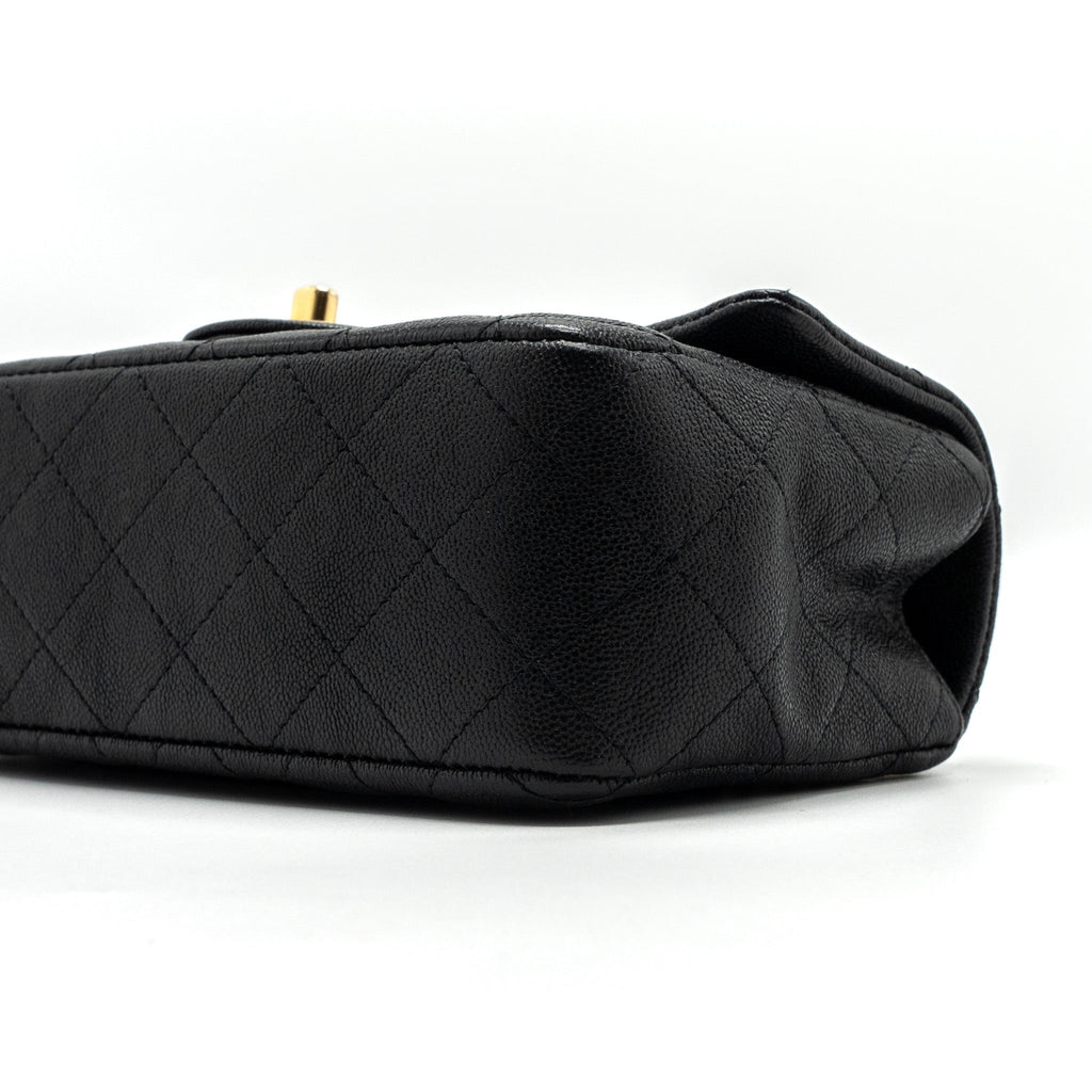 Chanel top handle mini rectangular flap bag grained calfskin black