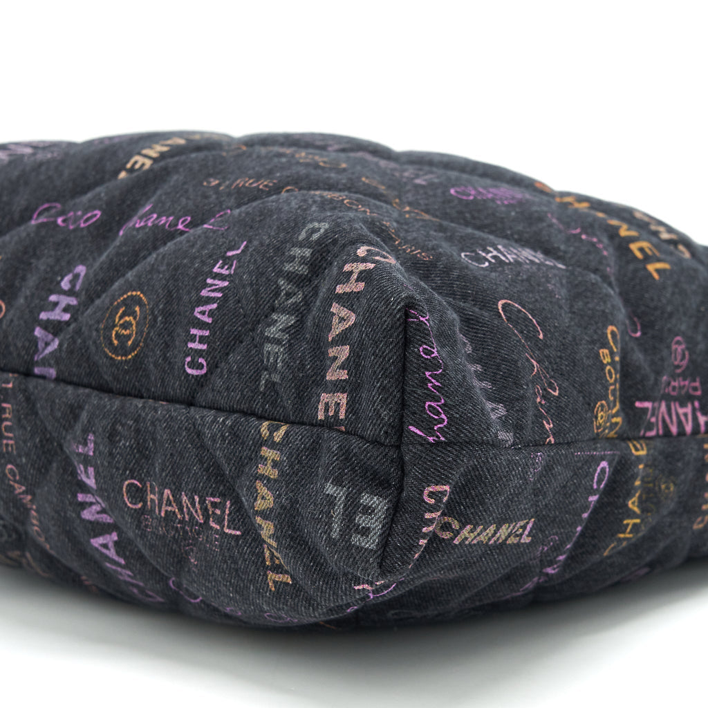 Chanel 22P Printed Denim Maxi Shopping Tote Bag Black/Multicolour