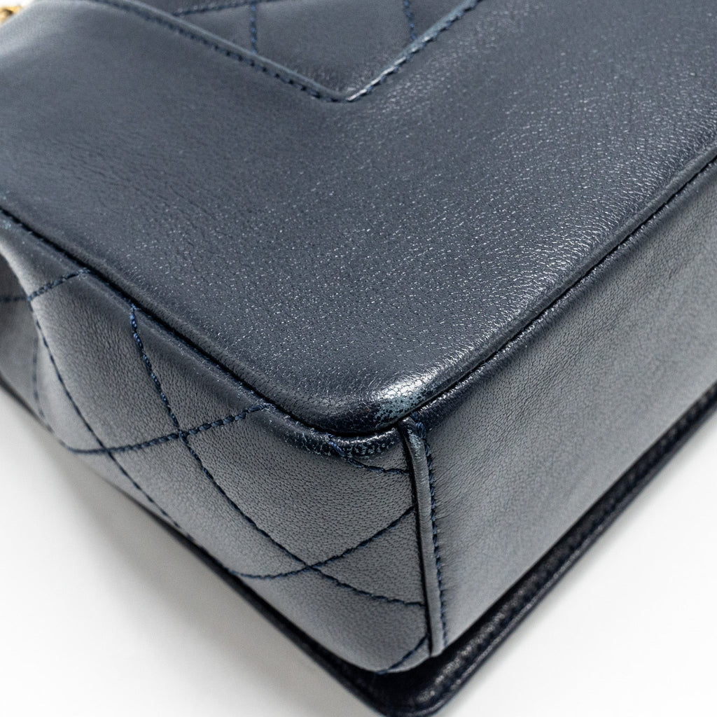 Chanel Mademoiselle Enamel Flap Bag Goatskin Navy