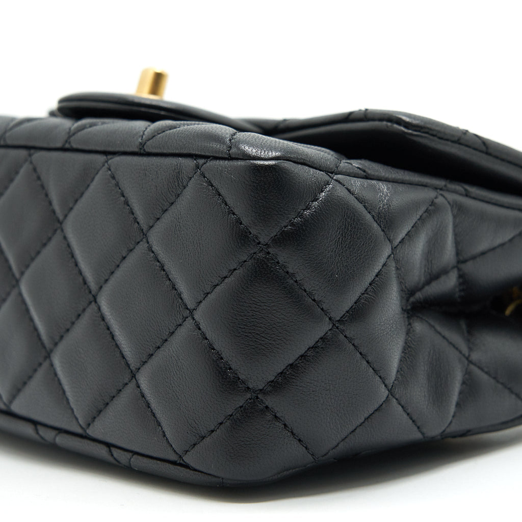 Chanel Pearl Crush Mini Square Flap Bag Lambskin Black
