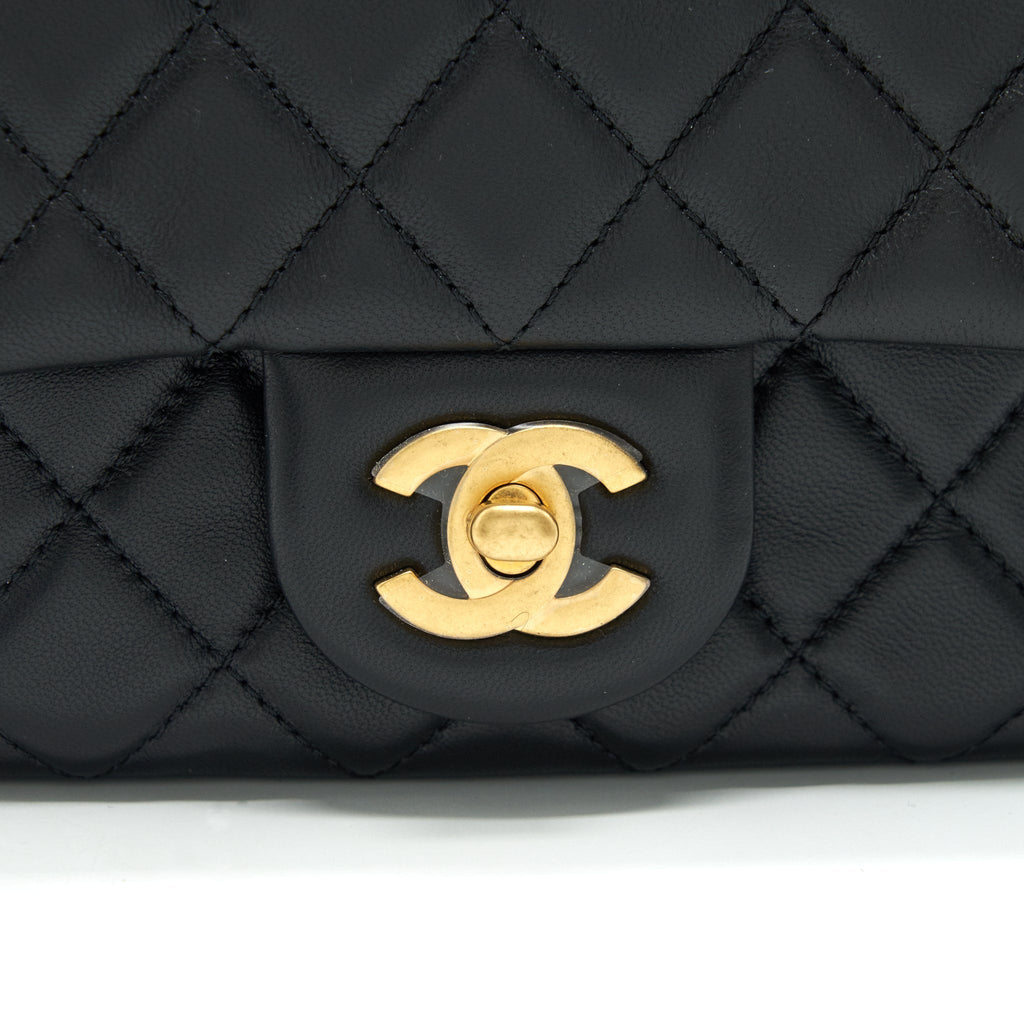 Chanel Pearl Crush Mini Square Flap Bag Lambskin Black