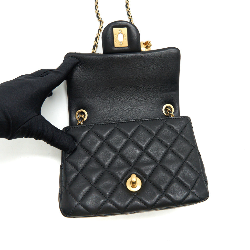 Chanel Pearl Crush Mini Square Flap Bag Lambskin Black