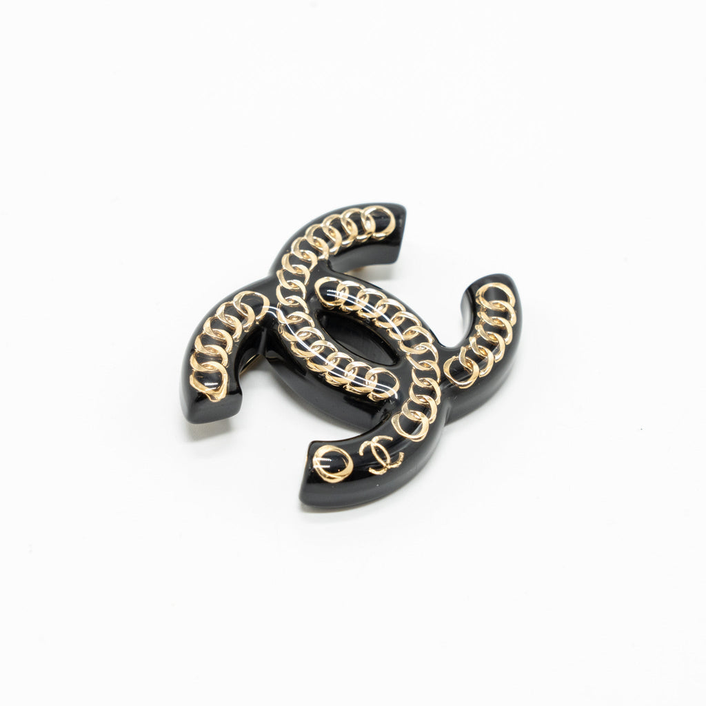Chanel CC logo Brooch Acrylic Black L