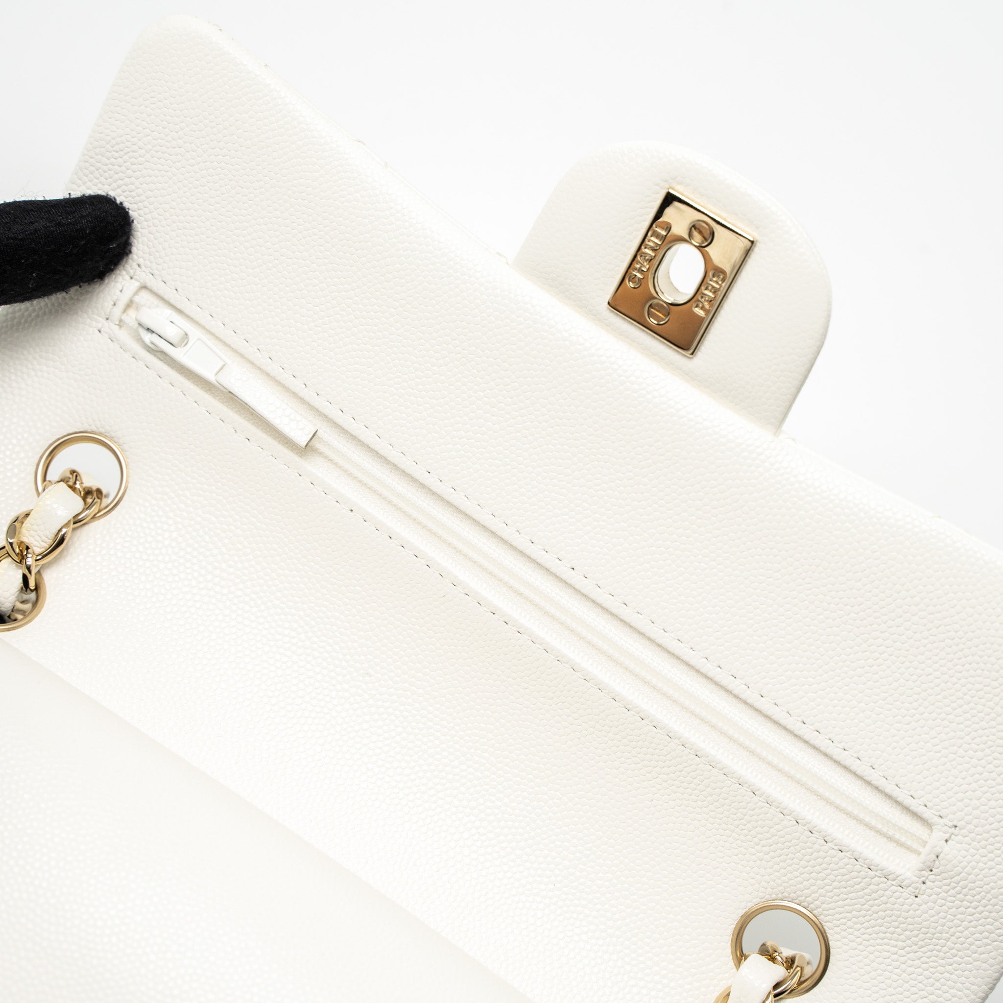 Chanel Small Classic Double Flap Bag Caviar White L (Microchip)