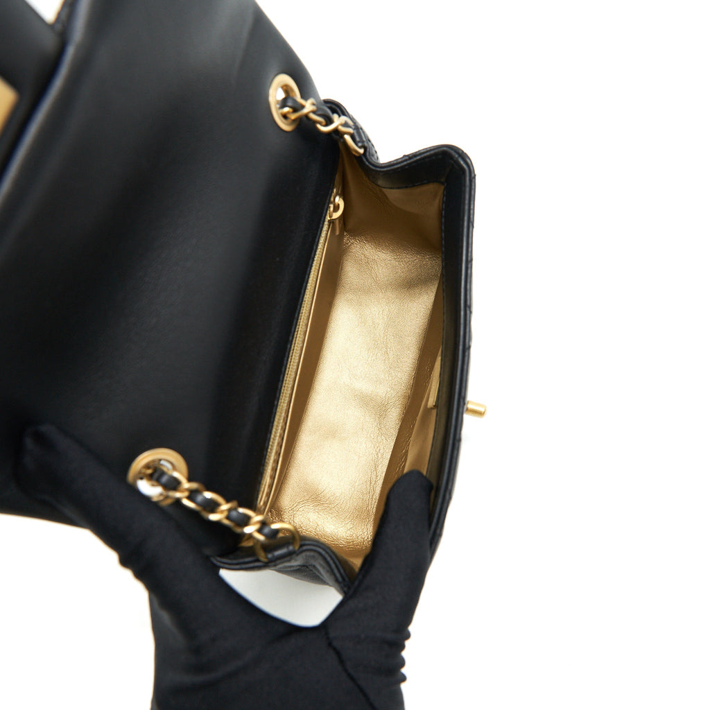 Chanel Pearl Crush Mini Square Flap Bag Lambskin Black