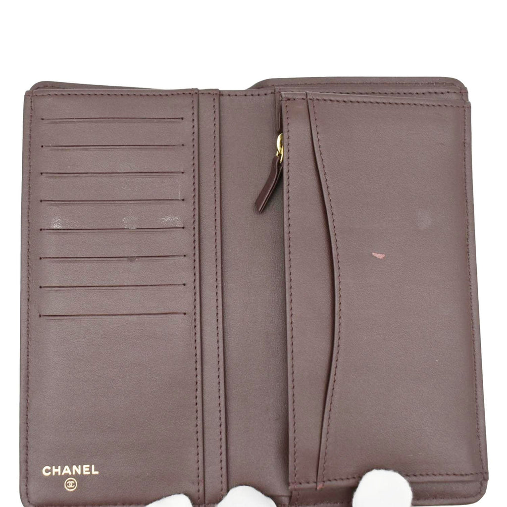CHANEL Bifold Quilted Caviar Leather Long Wallet Black