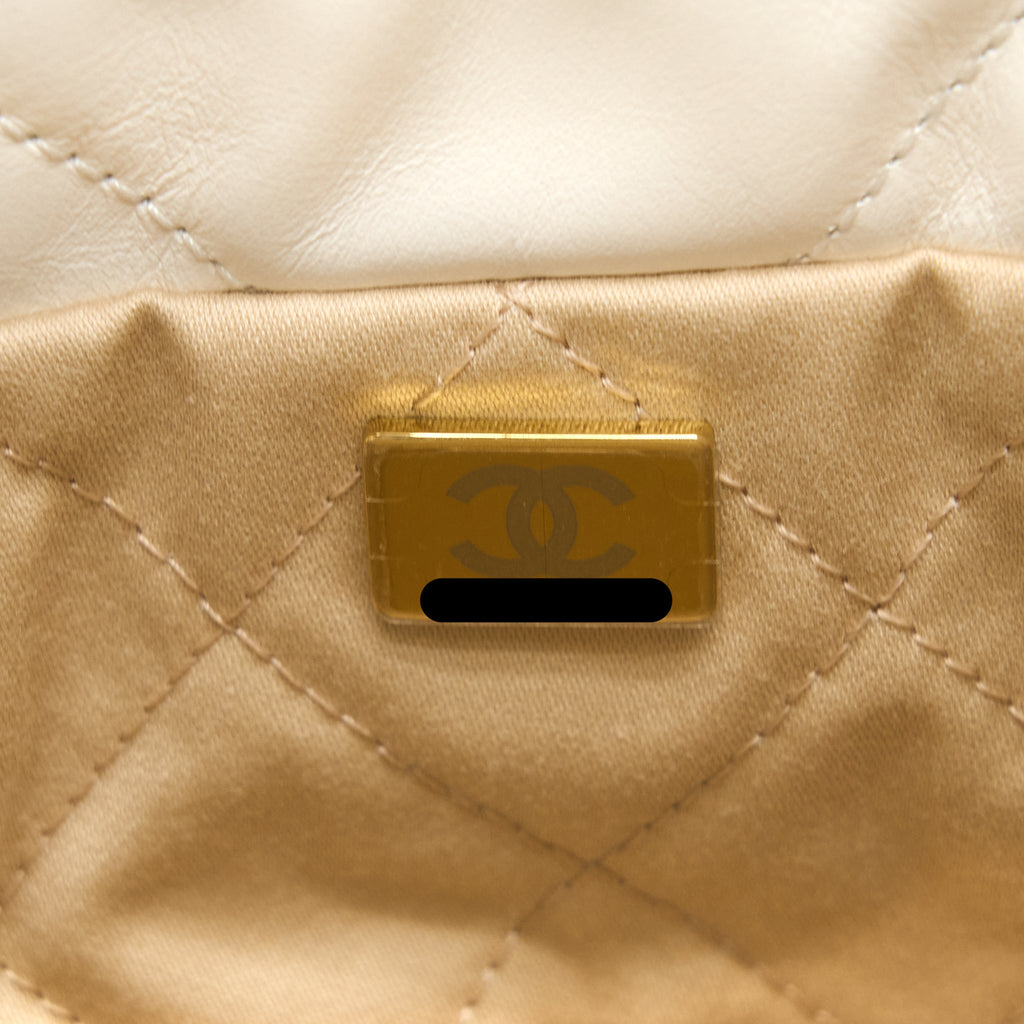 Chanel Mini 22 Bag Shiny Calfskin White Brushed  (Microchip)