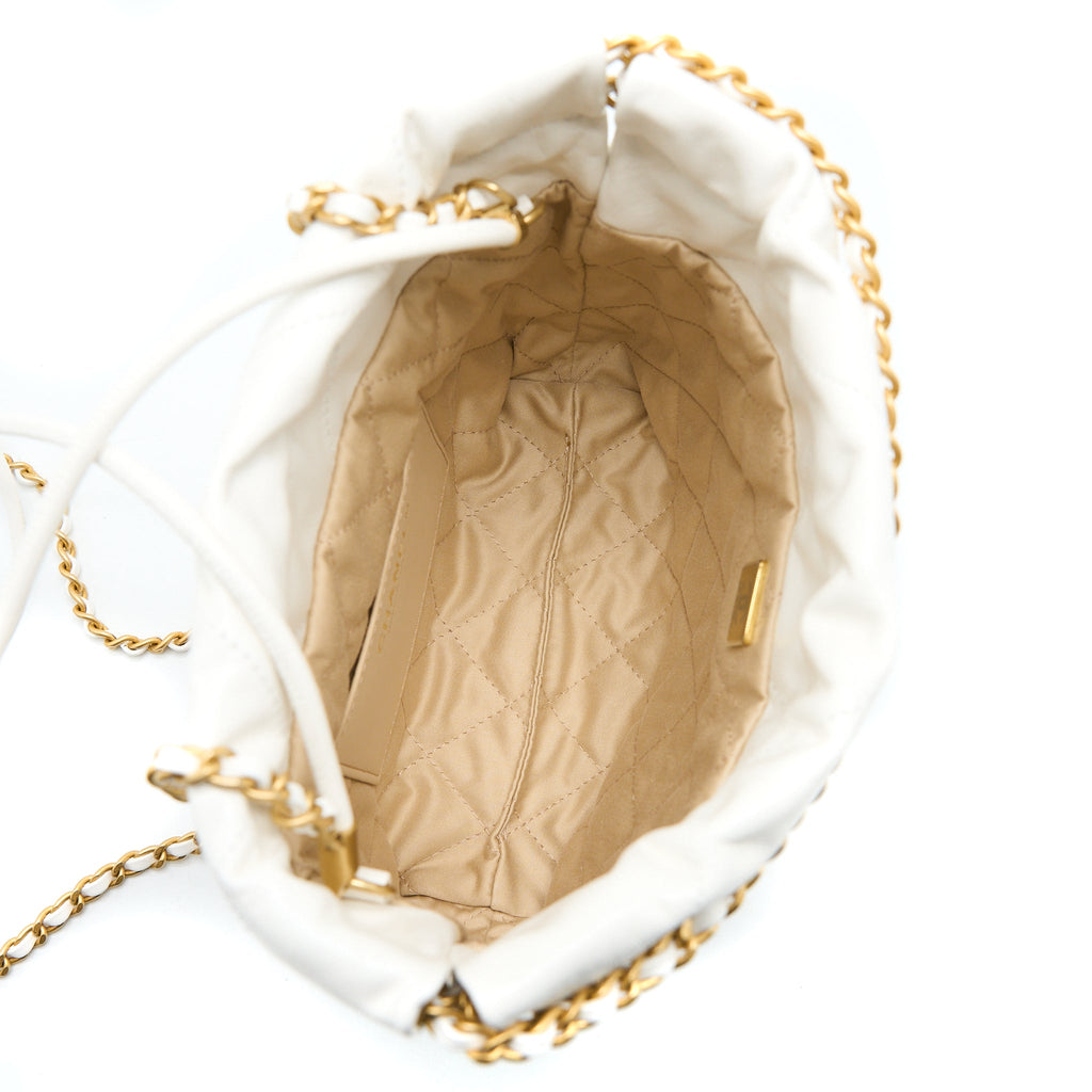 Chanel Mini 22 Bag Shiny Calfskin White Brushed  (Microchip)