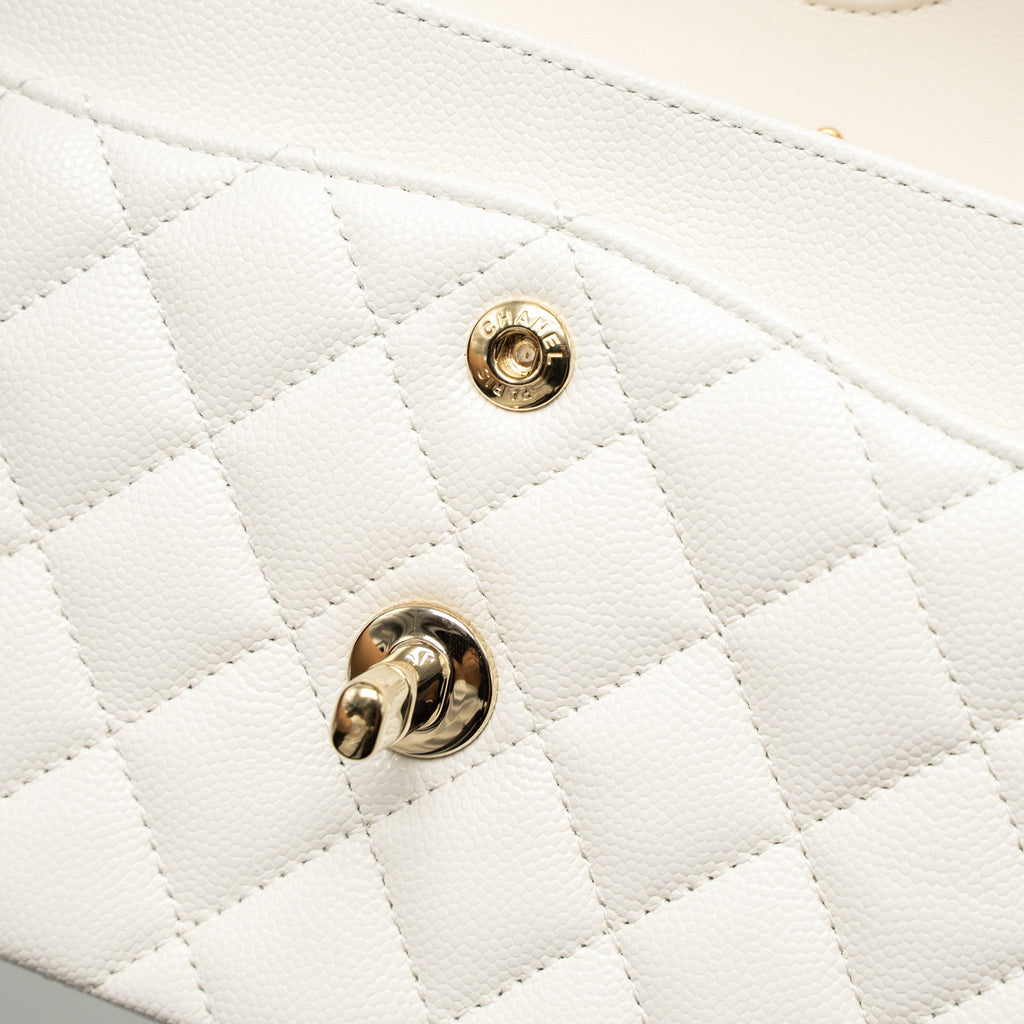 Chanel Small Classic Double Flap Bag Caviar White L (Microchip)