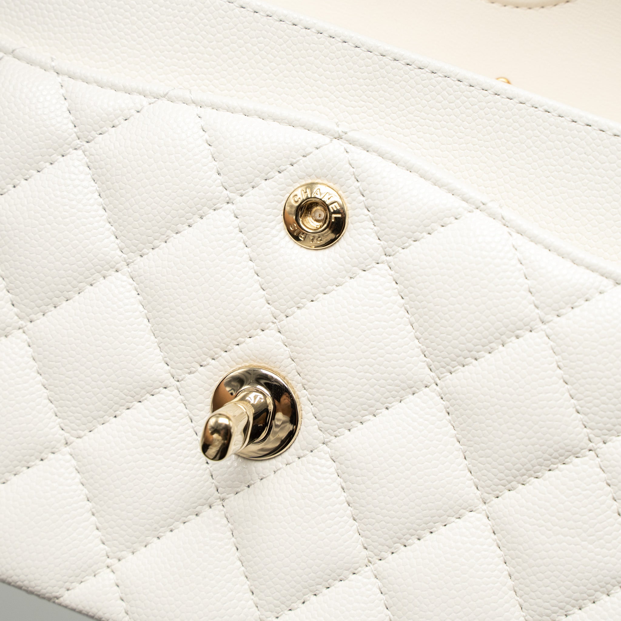 Chanel Small Classic Double Flap Bag Caviar White L (Microchip)