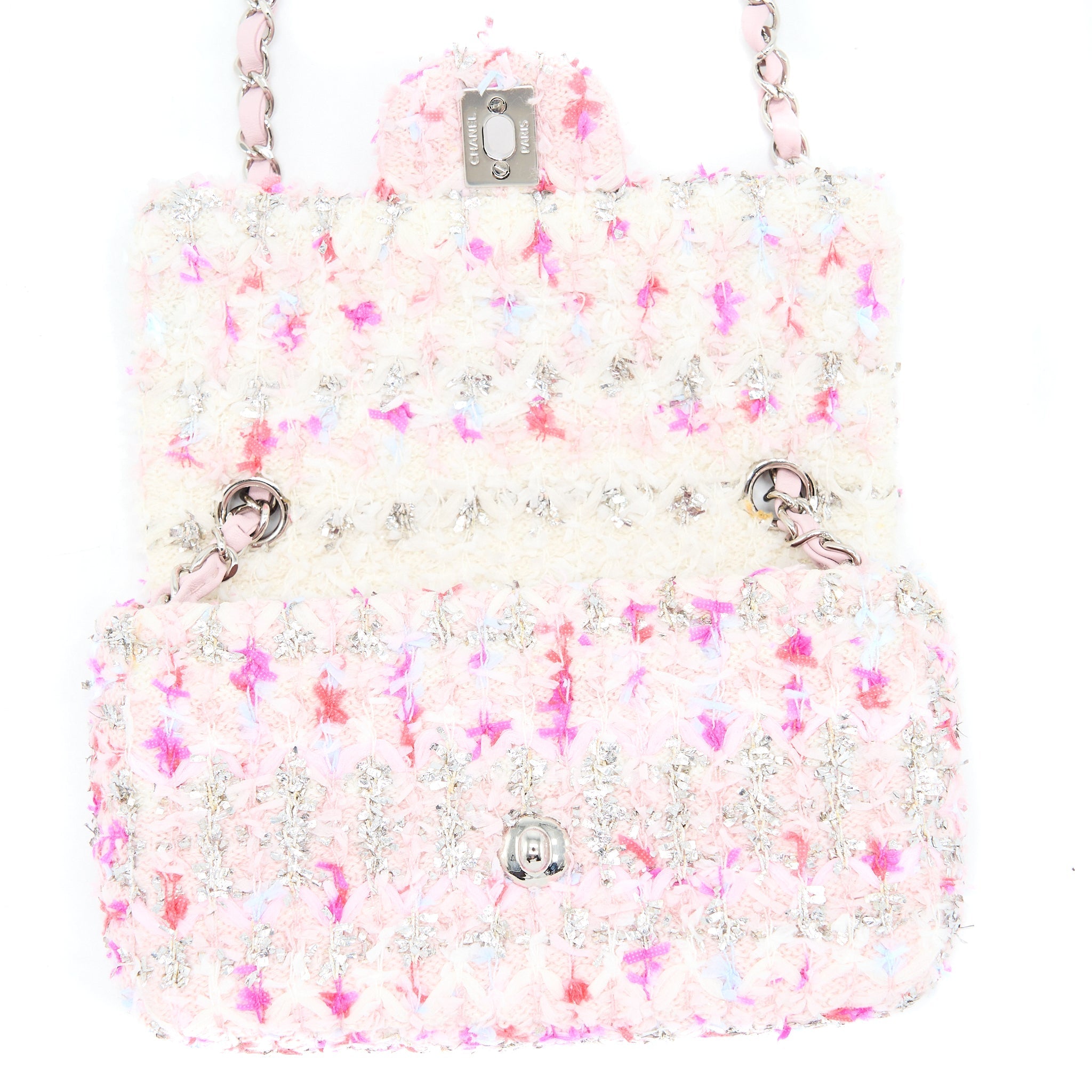 Chanel Seasonal Mini Rectangular Flap Bag Tweed Pink/Multicolour