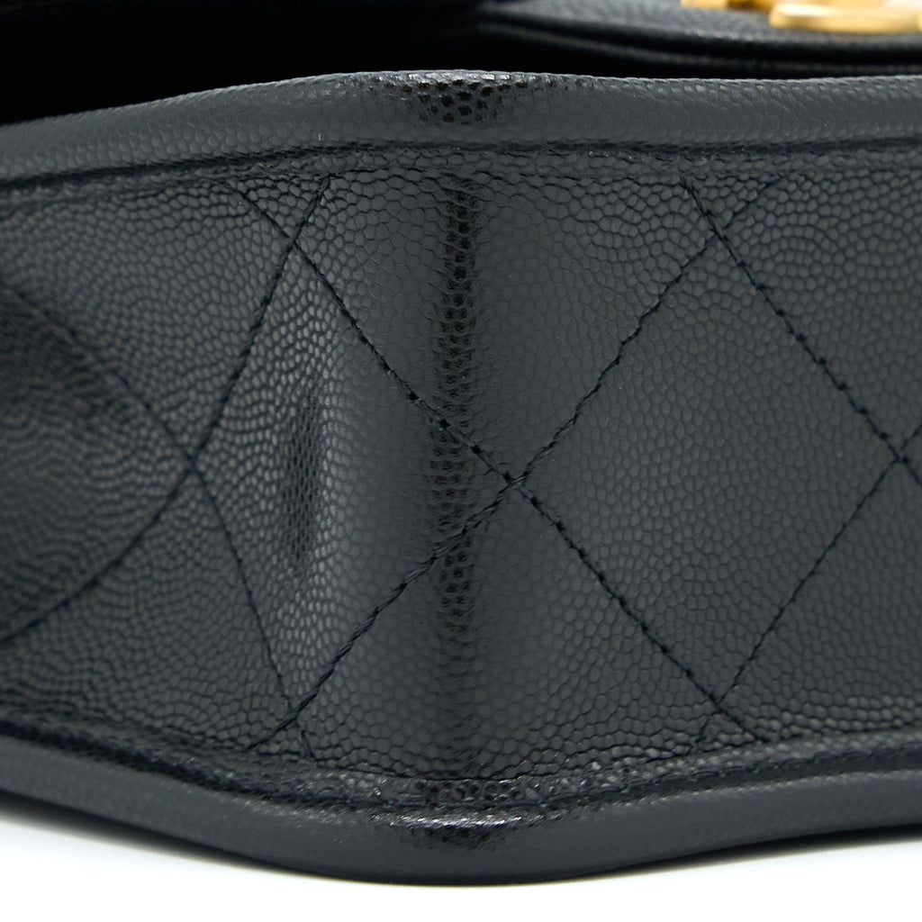 Chanel 22K Top Handle Messenger Bag Caviar Black Brushed (Microchip)
