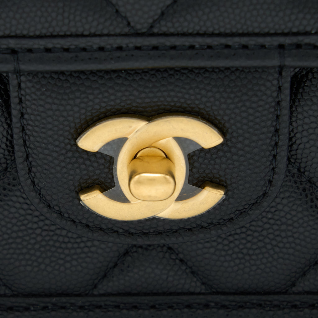 Chanel 22K Top Handle Messenger Bag Caviar Black Brushed (Microchip)