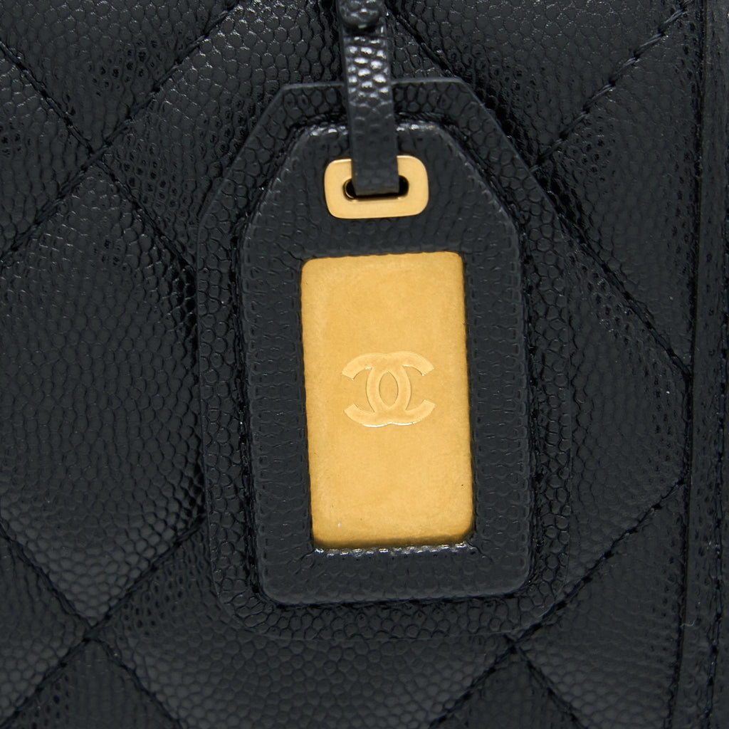 Chanel 22K Top Handle Messenger Bag Caviar Black Brushed (Microchip)