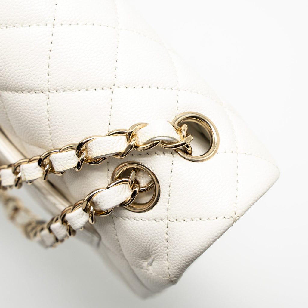 Chanel Small Classic Double Flap Bag Caviar White L (Microchip)