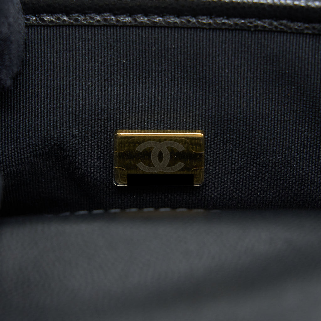 Chanel 22K Top Handle Messenger Bag Caviar Black Brushed (Microchip)