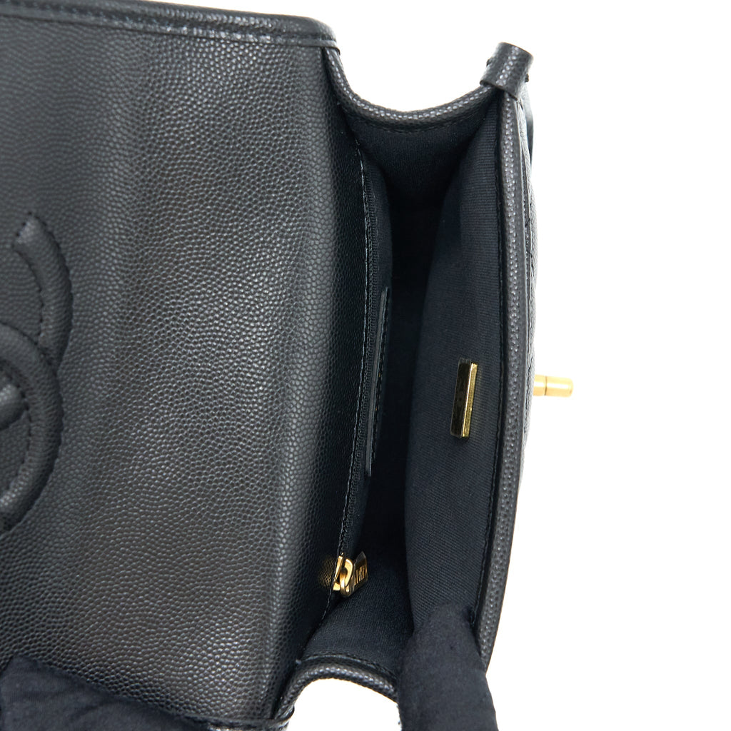 Chanel 22K Top Handle Messenger Bag Caviar Black Brushed (Microchip)