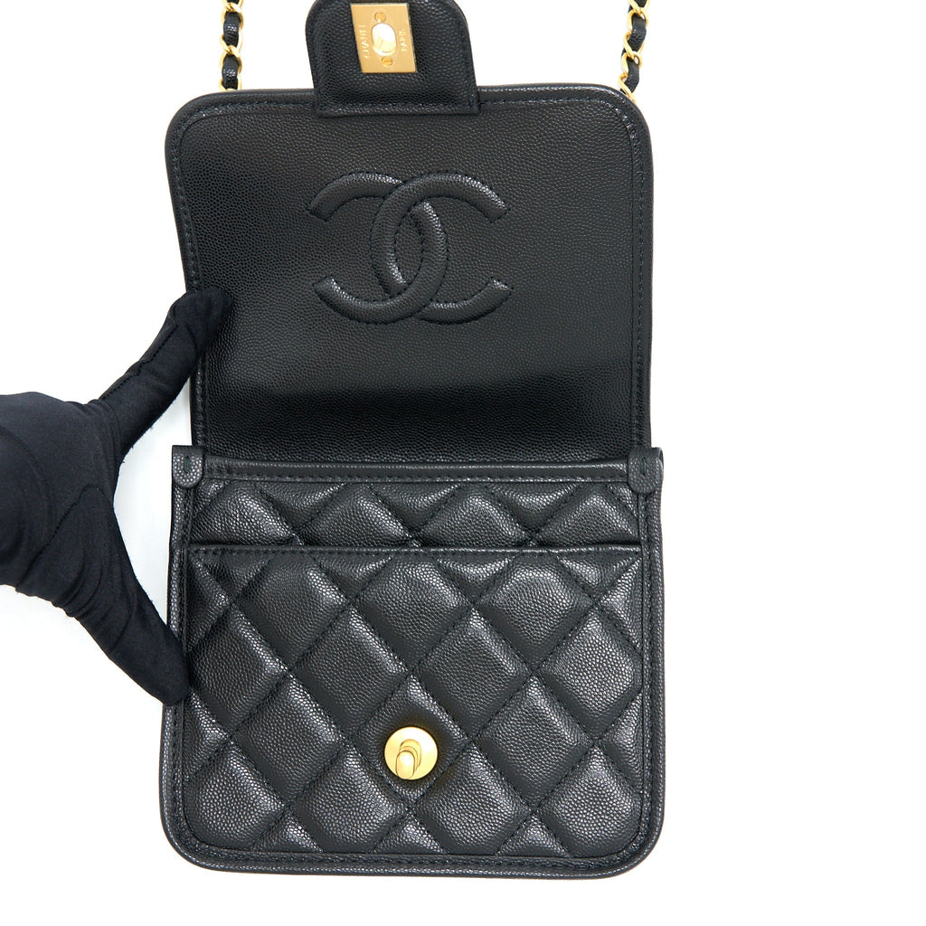 Chanel 22K Top Handle Messenger Bag Caviar Black Brushed (Microchip)