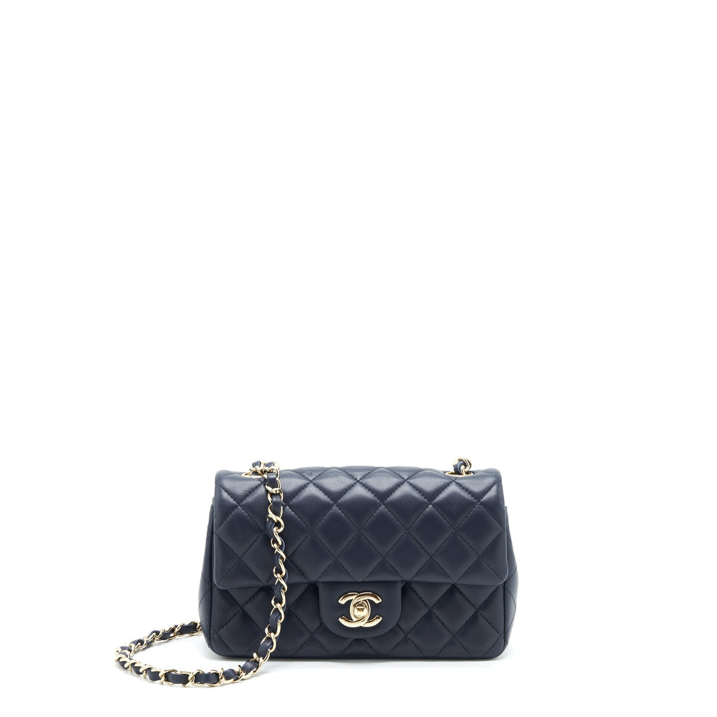 Chanel Mini Rectangular Flap Bag Lambskin Navy L